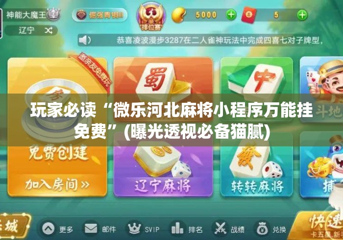 玩家必读“微乐河北麻将小程序万能挂免费”(曝光透视必备猫腻)