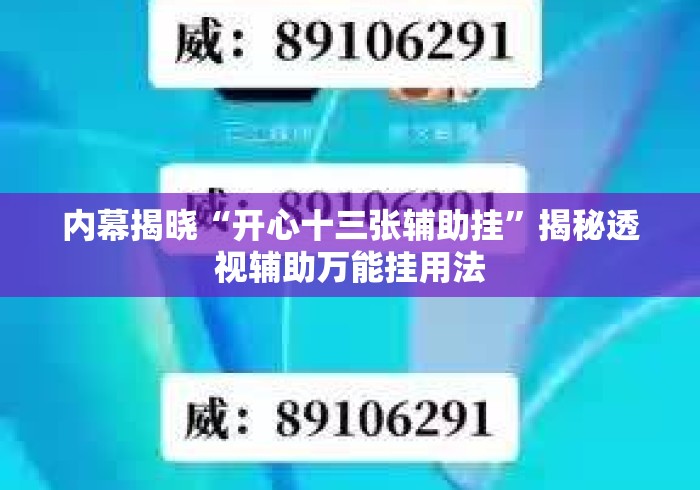 内幕揭晓“开心十三张辅助挂”揭秘透视辅助万能挂用法