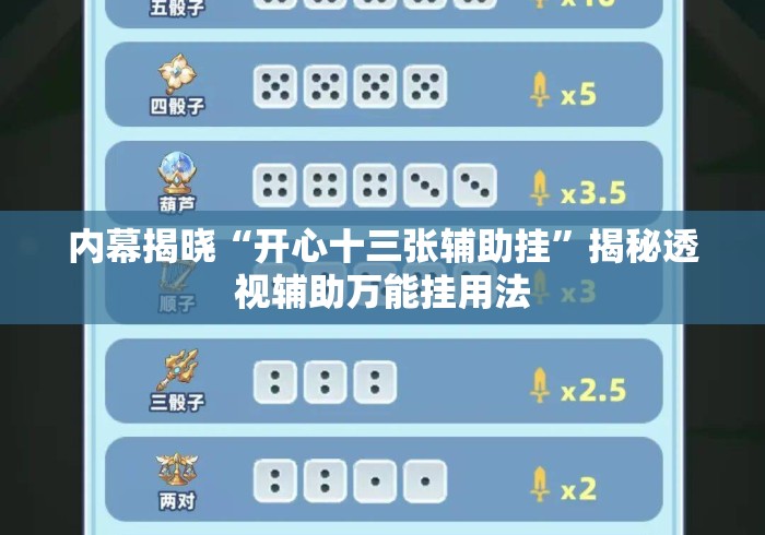 内幕揭晓“开心十三张辅助挂”揭秘透视辅助万能挂用法