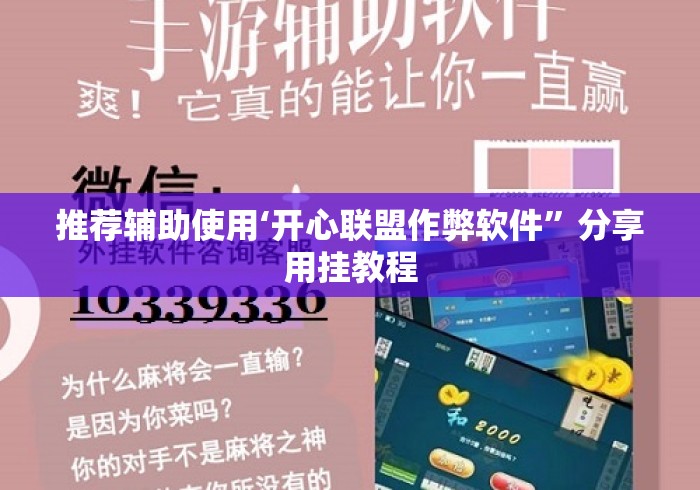 推荐辅助使用‘开心联盟作弊软件	”分享用挂教程