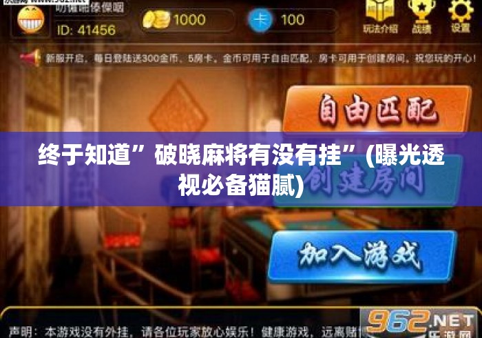 终于知道”破晓麻将有没有挂	”(曝光透视必备猫腻)