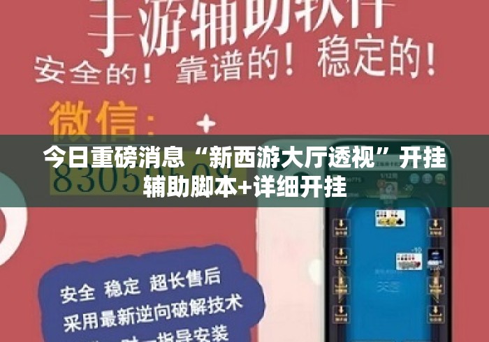 今日重磅消息“新西游大厅透视	”开挂辅助脚本+详细开挂