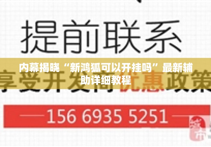 内幕揭晓“新鸿狐可以开挂吗”最新辅助详细教程