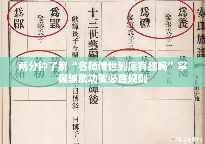 两分钟了解“名扬传世到底有挂吗”掌握辅助功能必胜规则