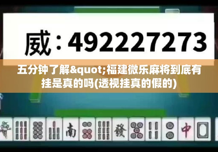 五分钟了解"福建微乐麻将到底有挂是真的吗(透视挂真的假的)