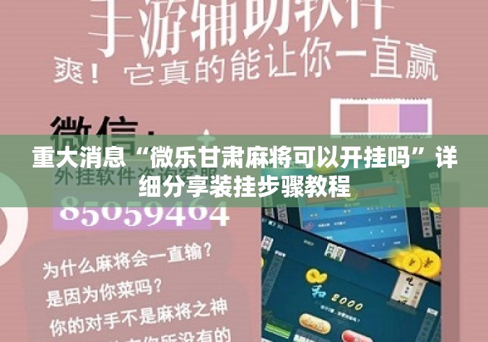 重大消息“微乐甘肃麻将可以开挂吗”详细分享装挂步骤教程
