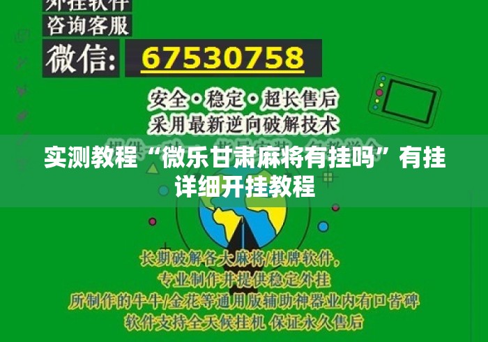 实测教程“微乐甘肃麻将有挂吗”有挂详细开挂教程