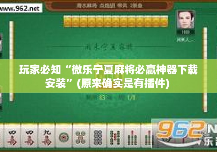 玩家必知“微乐宁夏麻将必赢神器下载安装”(原来确实是有插件) 