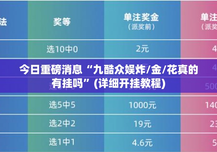 今日重磅消息“九酷众娱炸/金/花真的有挂吗	”(详细开挂教程)