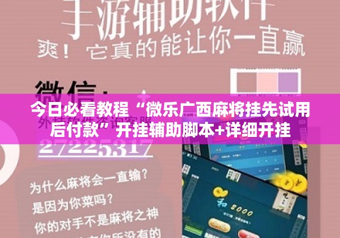今日必看教程“微乐广西麻将挂先试用后付款”开挂辅助脚本+详细开挂