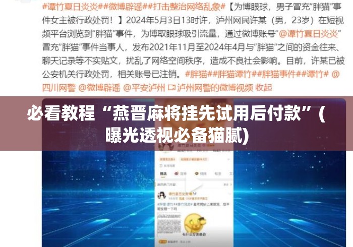 必看教程“燕晋麻将挂先试用后付款”(曝光透视必备猫腻)