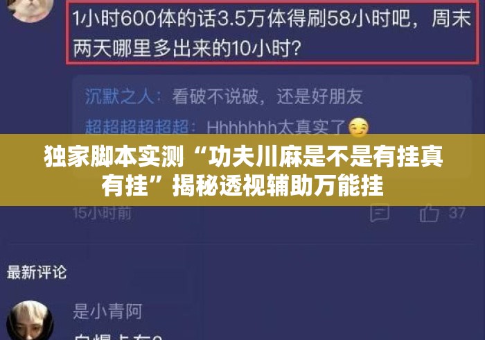 独家脚本实测“功夫川麻是不是有挂真有挂”揭秘透视辅助万能挂