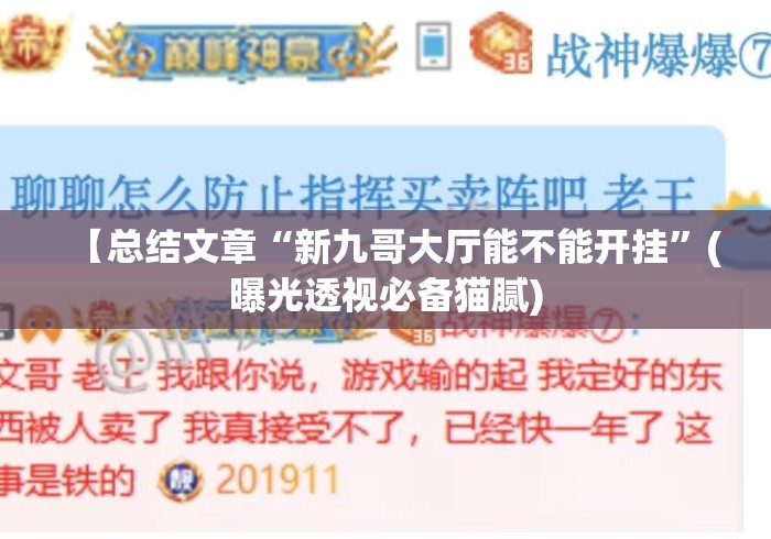 【总结文章“新九哥大厅能不能开挂”(曝光透视必备猫腻)
