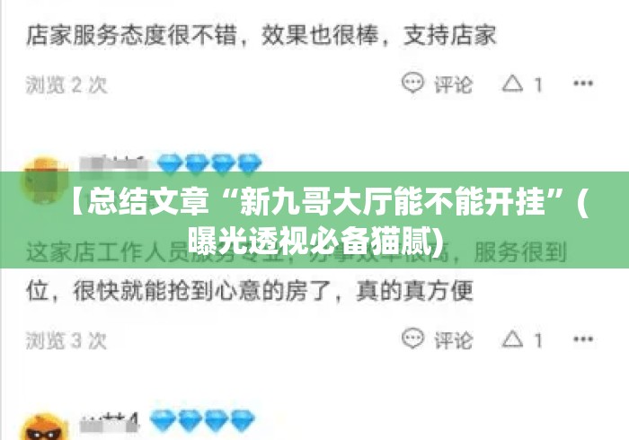 【总结文章“新九哥大厅能不能开挂	”(曝光透视必备猫腻)