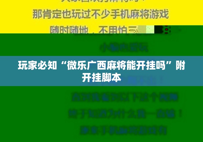 玩家必知“微乐广西麻将能开挂吗”附开挂脚本
