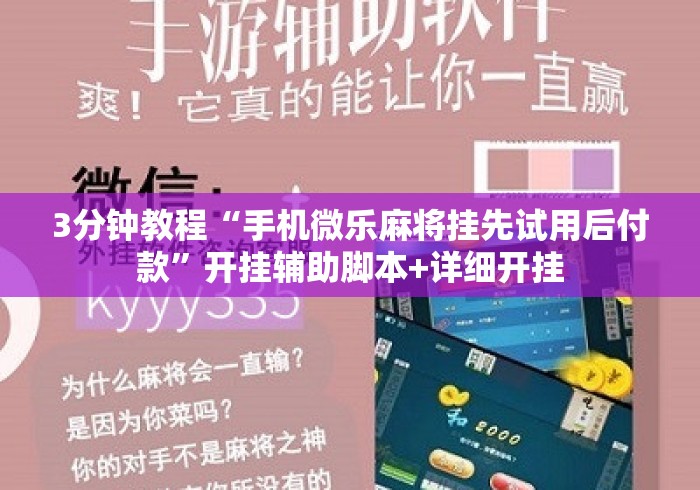 3分钟教程“手机微乐麻将挂先试用后付款”开挂辅助脚本+详细开挂