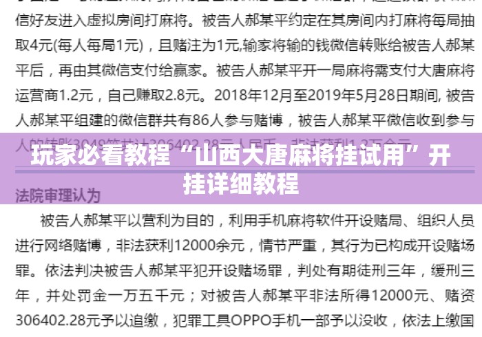 玩家必看教程“山西大唐麻将挂试用	”开挂详细教程