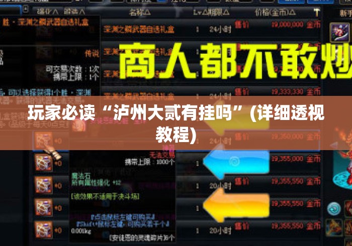 玩家必读“泸州大贰有挂吗”(详细透视教程)