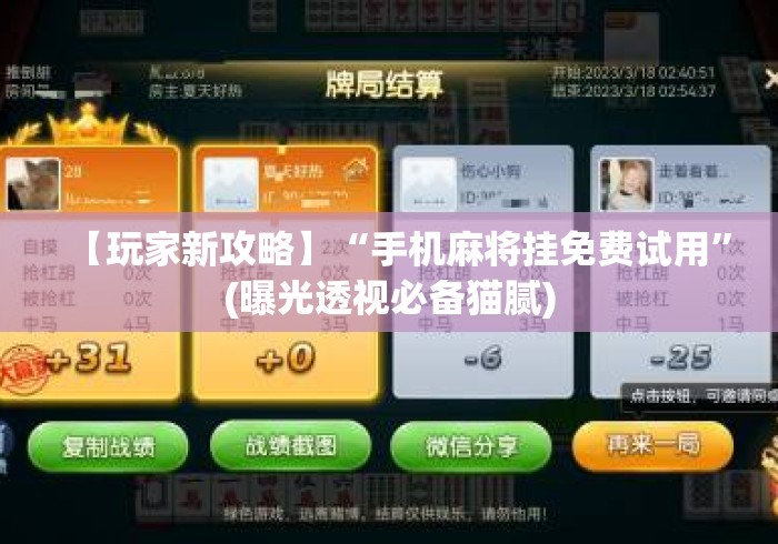 【玩家新攻略】“手机麻将挂免费试用”(曝光透视必备猫腻)