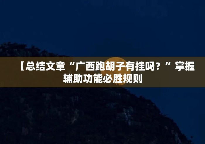 【总结文章“广西跑胡子有挂吗？	”掌握辅助功能必胜规则