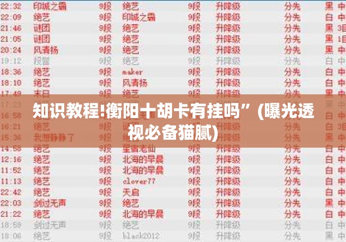 知识教程!衡阳十胡卡有挂吗	”(曝光透视必备猫腻)