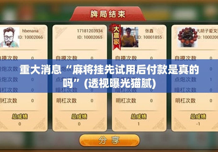 重大消息“麻将挂先试用后付款是真的吗”(透视曝光猫腻)