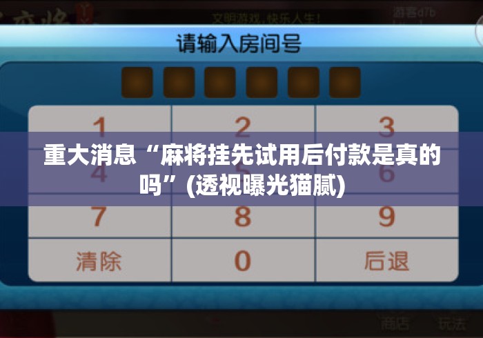 重大消息“麻将挂先试用后付款是真的吗”(透视曝光猫腻)
