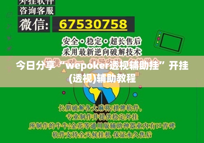 今日分享“wepoker透视辅助挂	”开挂(透视)辅助教程