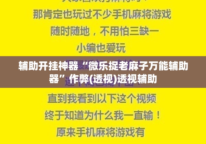 辅助开挂神器“微乐捉老麻子万能辅助器”作弊(透视)透视辅助