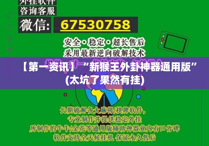 【第一资讯】“新猴王外卦神器通用版	”(太坑了果然有挂)
