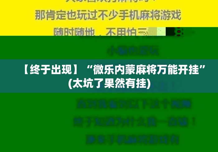 【终于出现】“微乐内蒙麻将万能开挂”(太坑了果然有挂)
