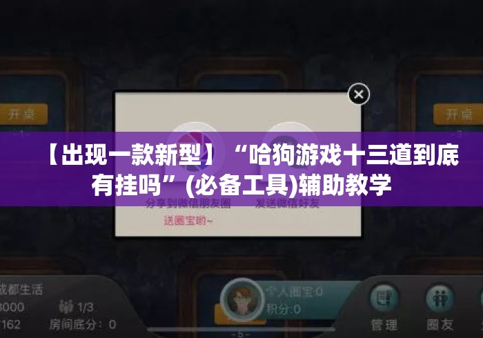 【出现一款新型】“哈狗游戏十三道到底有挂吗”(必备工具)辅助教学