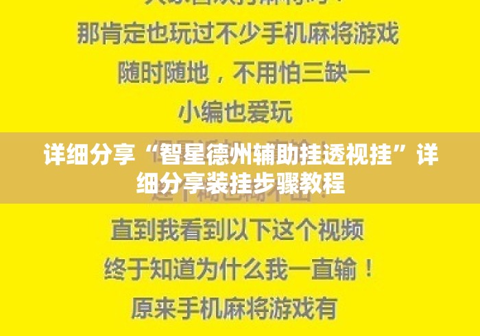 详细分享“智星德州辅助挂透视挂”详细分享装挂步骤教程