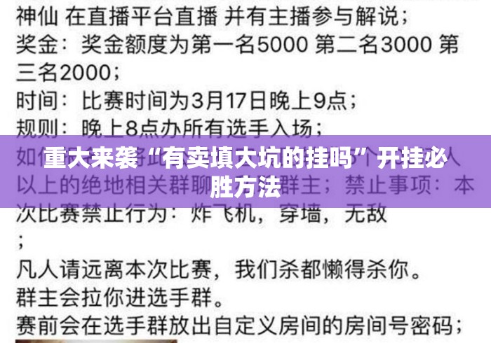 重大来袭“有卖填大坑的挂吗”开挂必胜方法