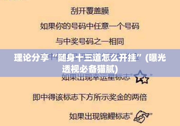 理论分享“随身十三道怎么开挂”(曝光透视必备猫腻)