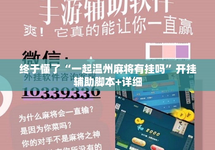 终于懂了“一起温州麻将有挂吗”开挂辅助脚本+详细