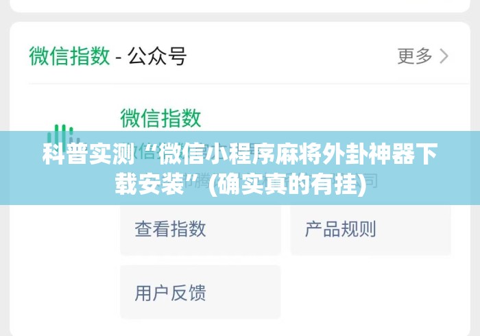 科普实测“微信小程序麻将外卦神器下载安装	”(确实真的有挂)